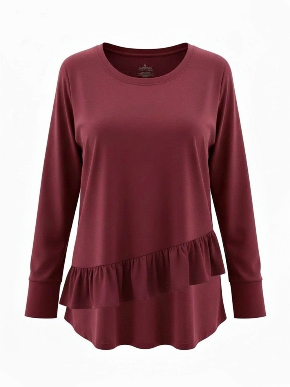 🌸Q30.5 - Cuddl Duds Burgundy Long Sleeve Ruffle Tunic 🍷🛍️